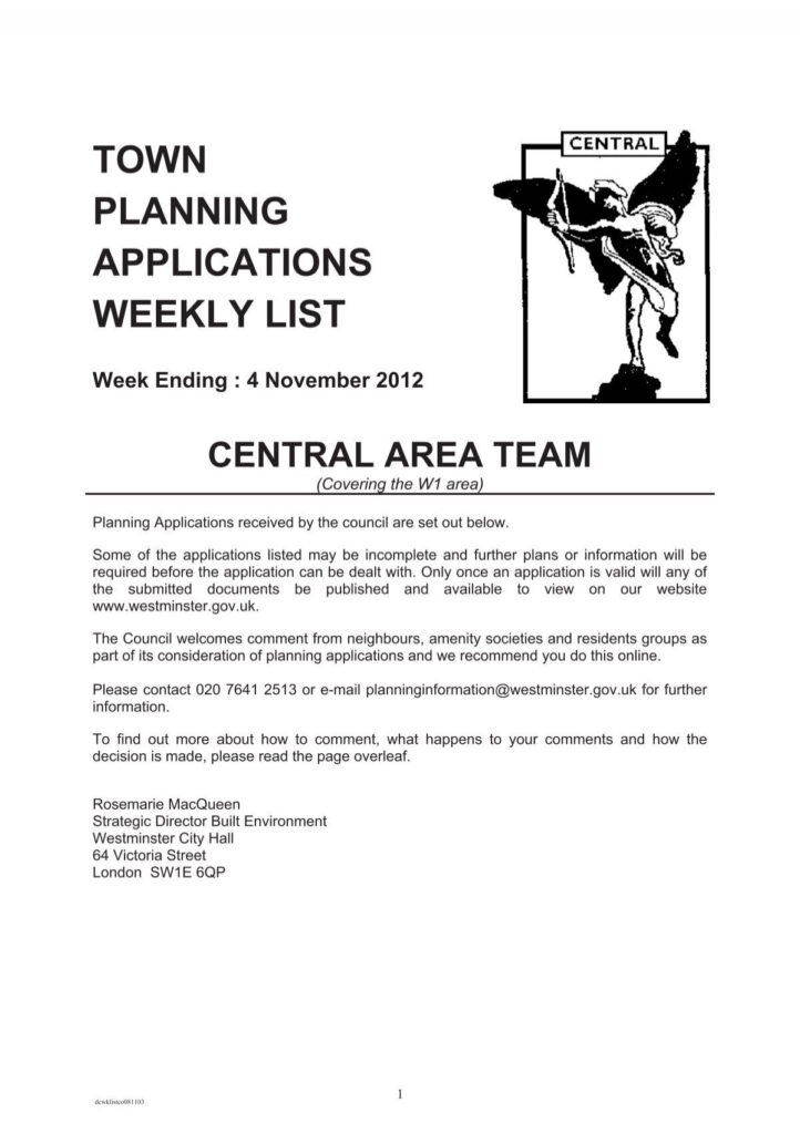 Town Planning Applications Weekly List Westminster City Council