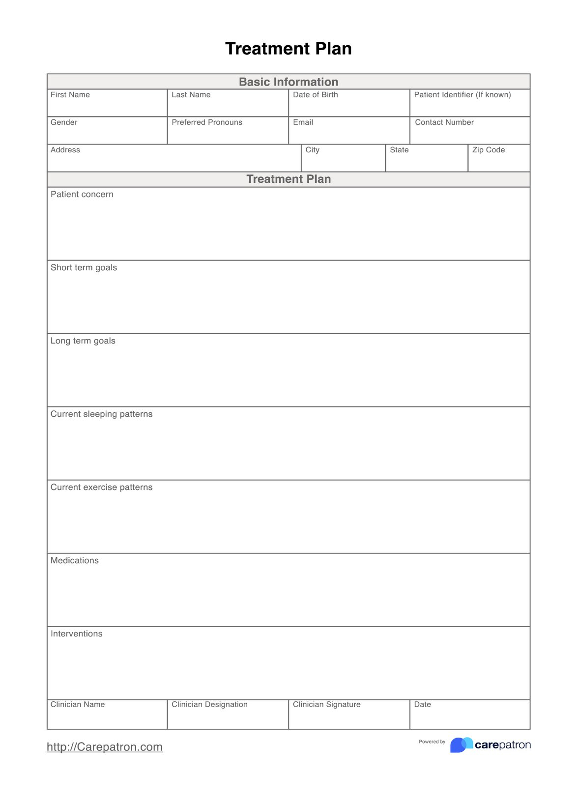 Treatment Plan Template