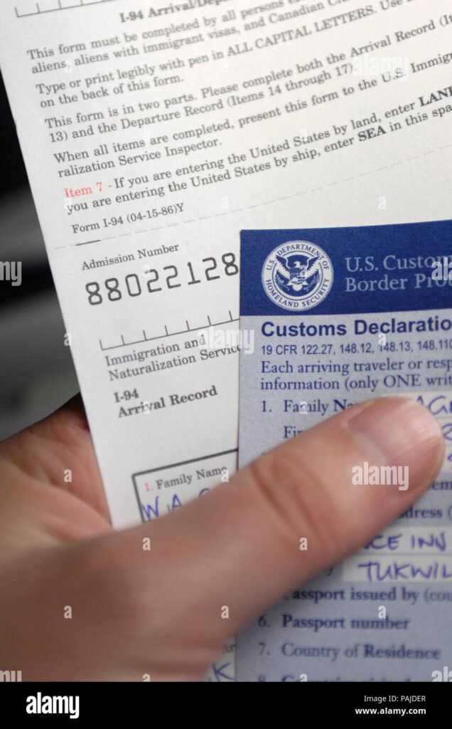 US Immigration And Customs Forms US Customs And Border Protection Documents Enroute LGW MSP On Flight number NW43 Stock Photo Alamy