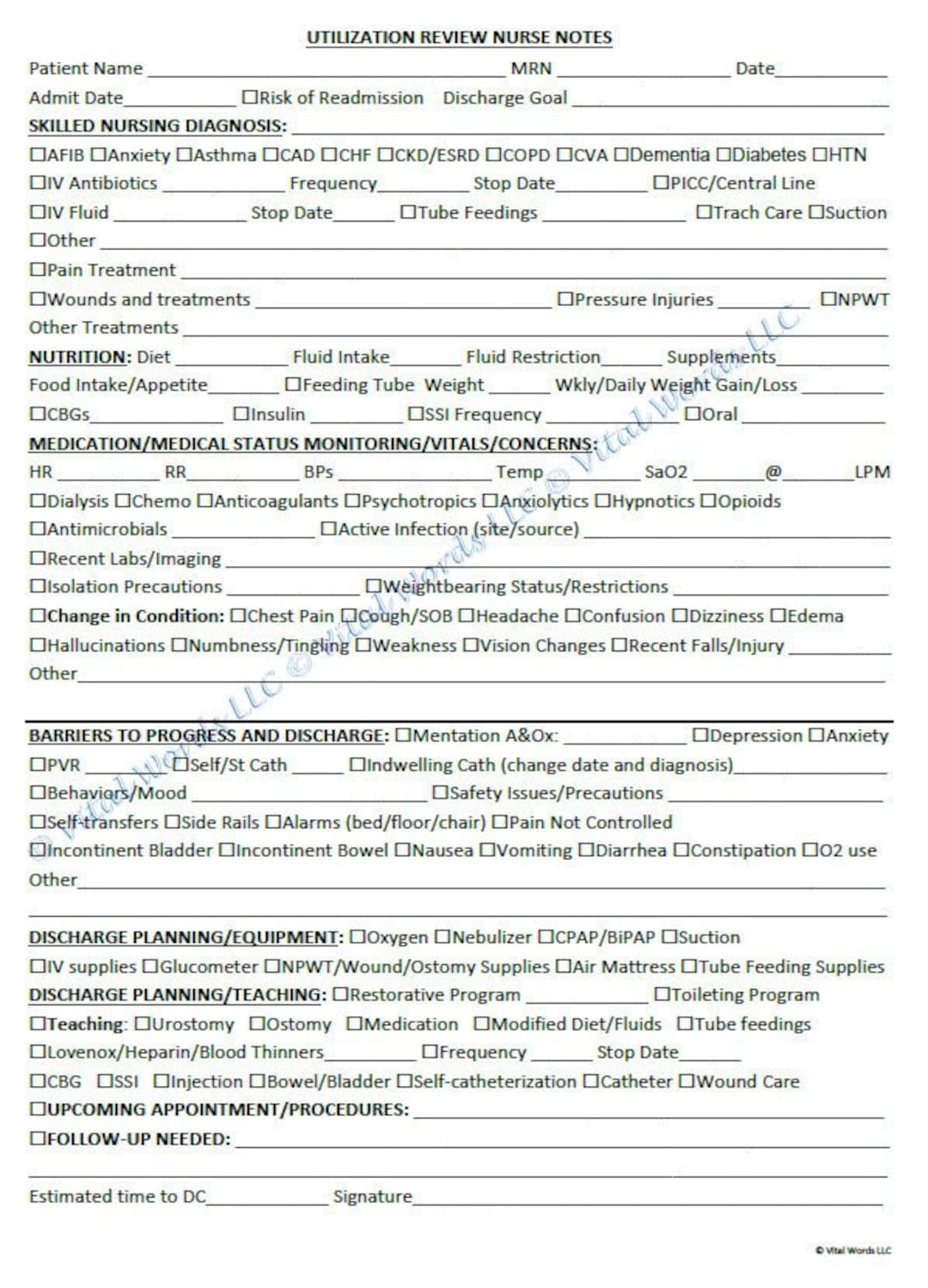 Utilization Review Form For Nurses Etsy
