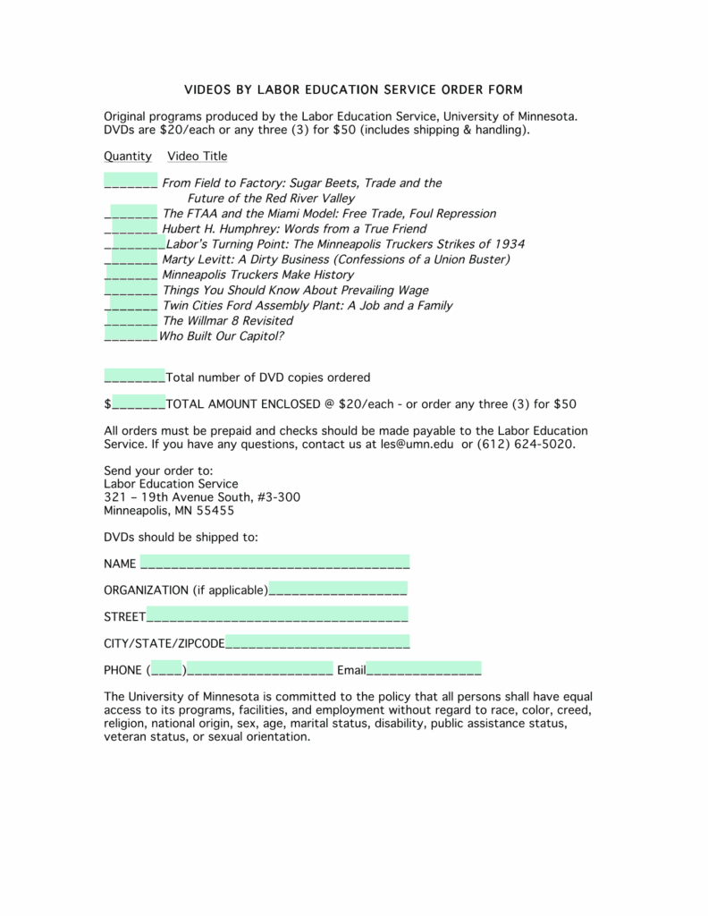 VIDEOS BY LABOR EDUCATION SERVICE ORDER FORM