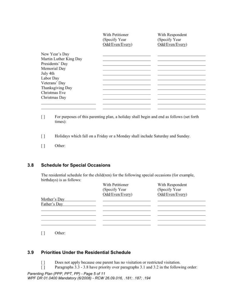 Washington Parenting Plans PDF Form FormsPal