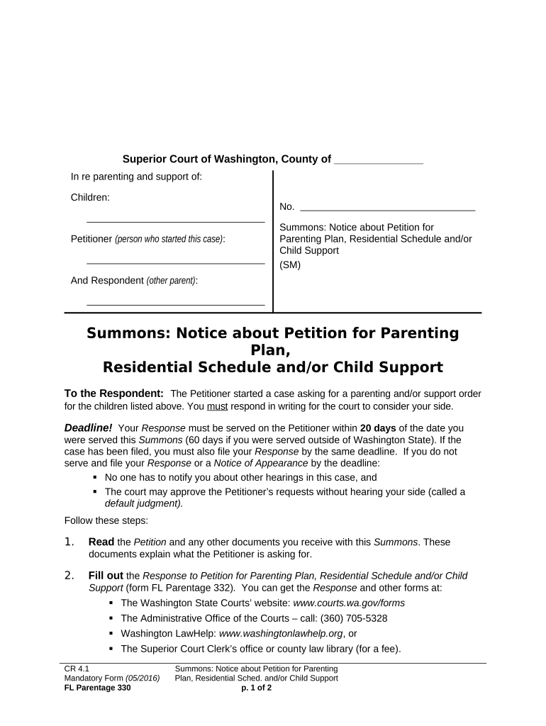 Washington State Parenting Plan PDF Pre built Template AirSlate SignNow