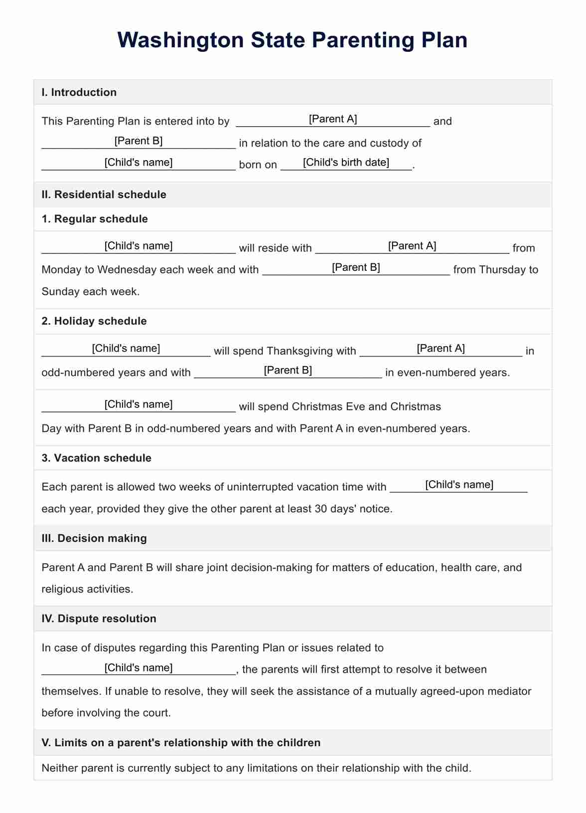 Washington State Parenting Plans