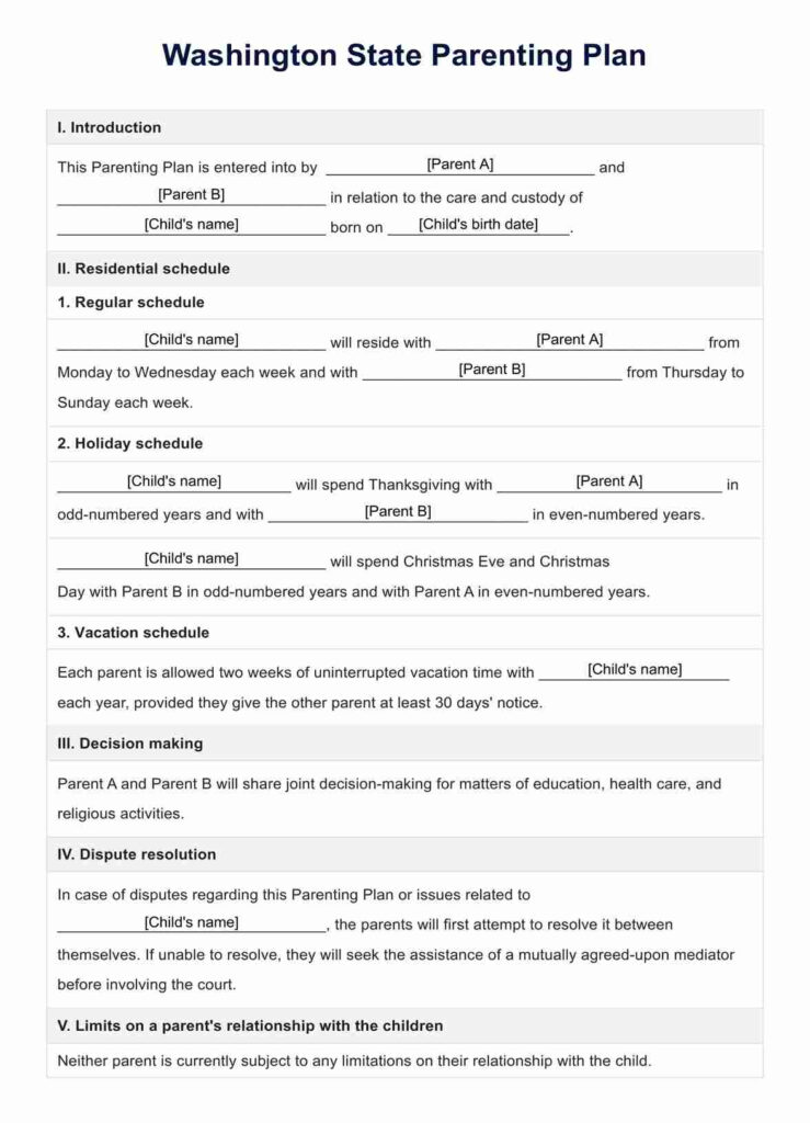 Washington State Parenting Plans