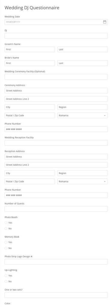 Wedding DJ Questionnaire Template 123FormBuilder