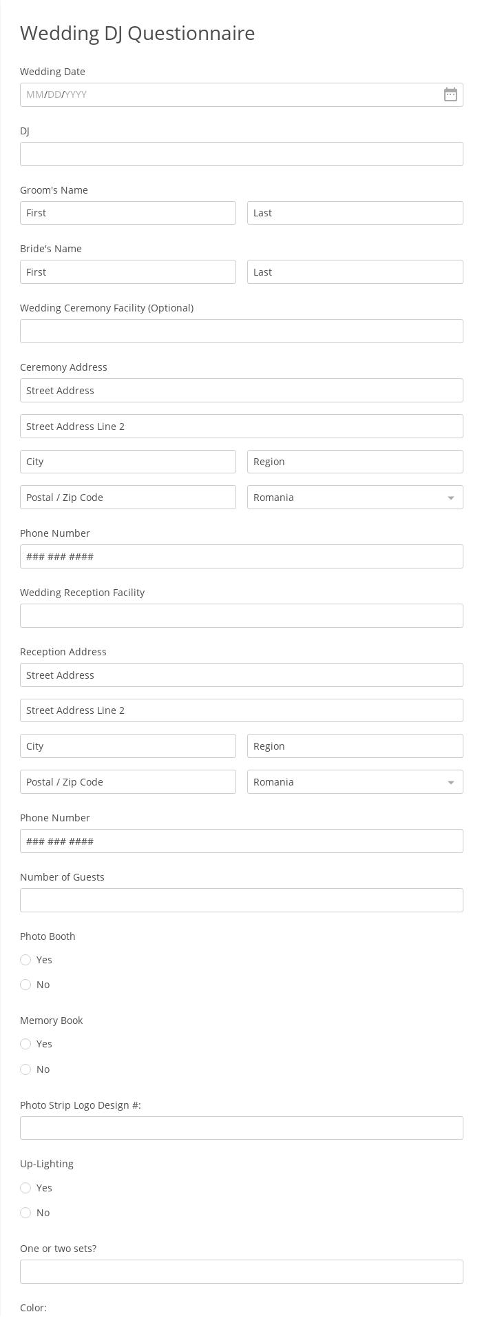 Wedding DJ Questionnaire Template 123FormBuilder Wedding DJ Questionnaire Template 123FormBuilder